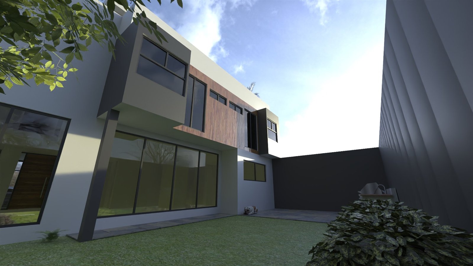 Render exterior fotorrealista, patio interior
