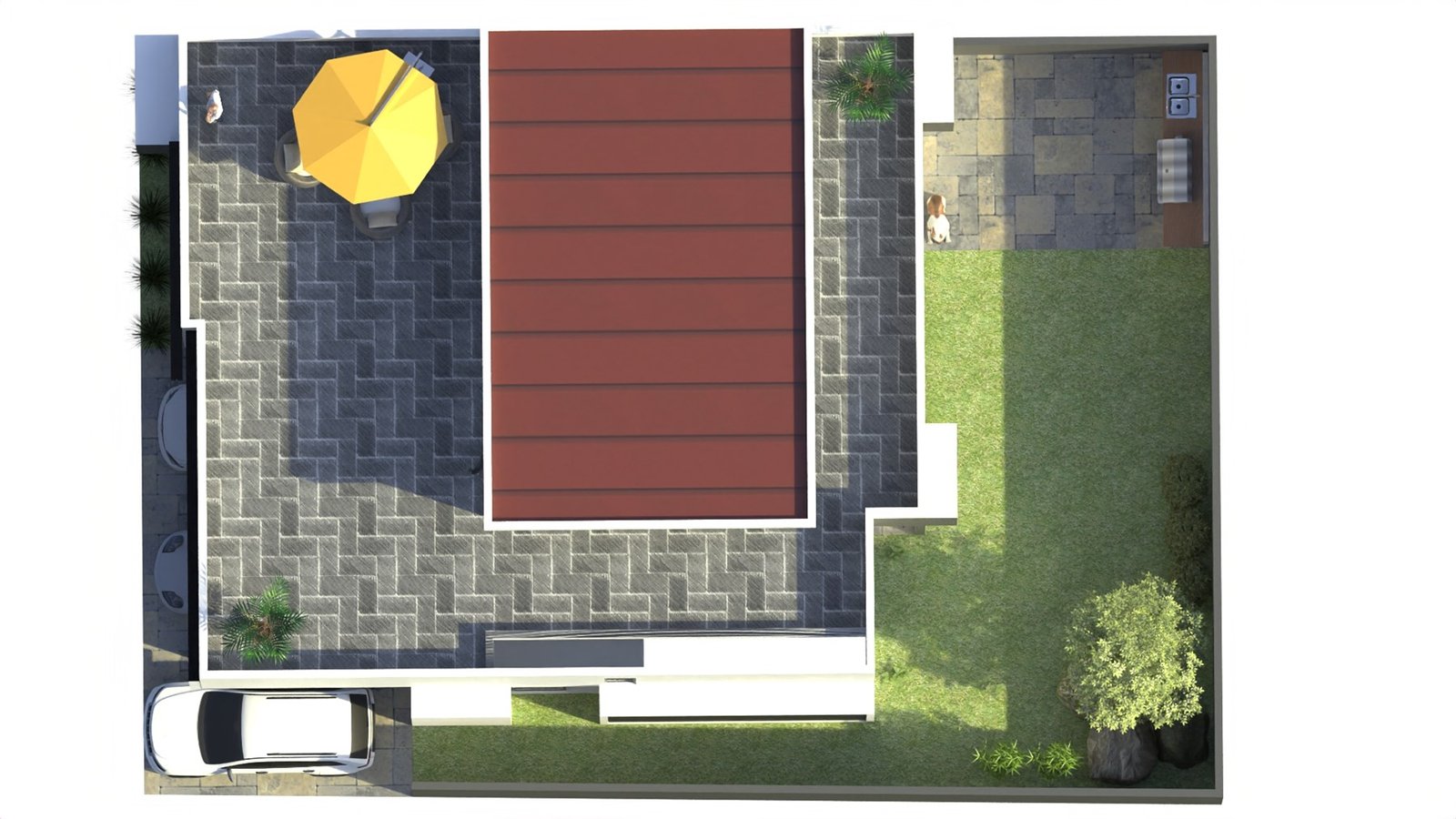 Render exterior fotorrealista, vista de azotea y roof garden